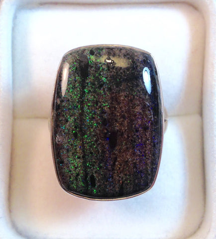 Boulder Black Opal Sterling Silver Ring