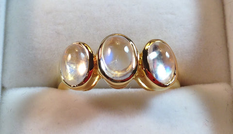 Rainbow Moonstone Gold Plated Sterling Silver Ring