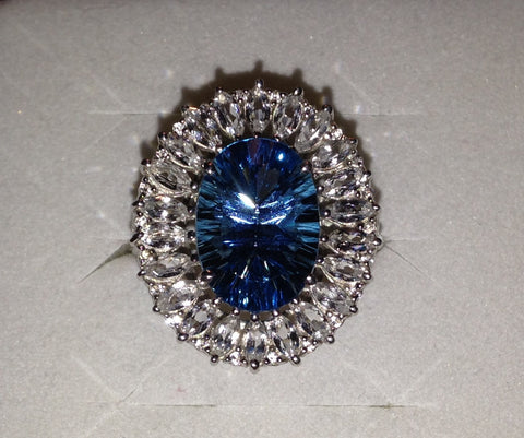Swiss Blue Topaz & White Topaz Sterling Silver Ring