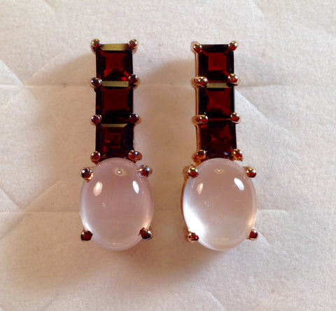 Rose Quartz & Zambian Garnet 925 Earrings