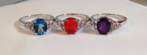 Multi-Color Gemstones Sterling Silver Set of 3 Rings