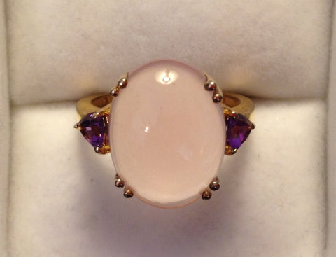 Rose Quartz & Amethyst Gold Plated Sterling Silver Ring