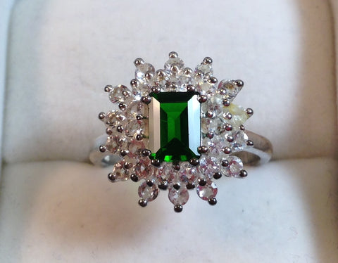 Chrome Diopside & White Topaz Sterling Silver Ring