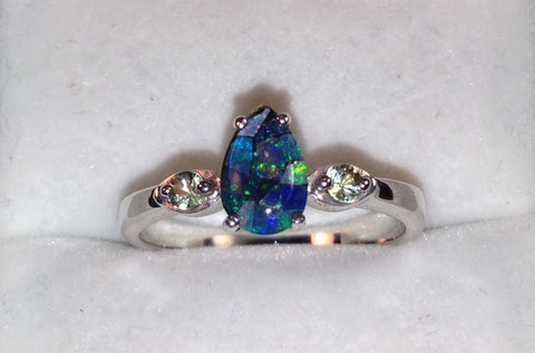 Mosaic Opal & Green Sapphire Sterling Silver Ring