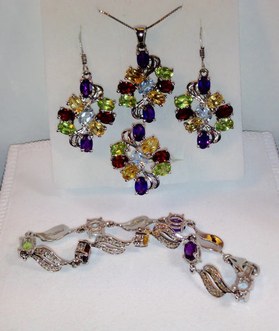 Multi-Color Multi-Gemstone 925 Jewelry Set