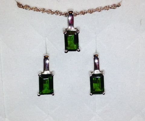 Chrome Diopside Sterling Silver Set of Earrings & Pendant