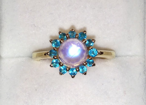 Rainbow Moonstone & Neon Apatite Gold Plated Sterling Silver Ring