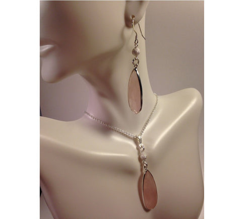 Teardrop Rose Quartz Silver Jewelry Set