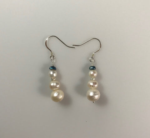 Snowman Sterling Silver & Pearl Earrings